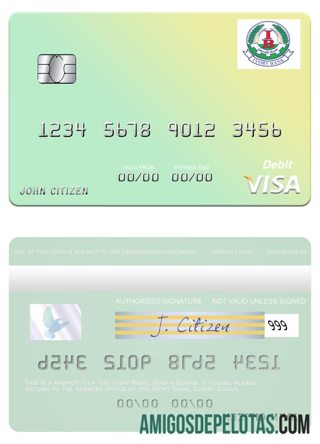 Cartão de débito Visa do South Sudan Ivory Bank exemplo real